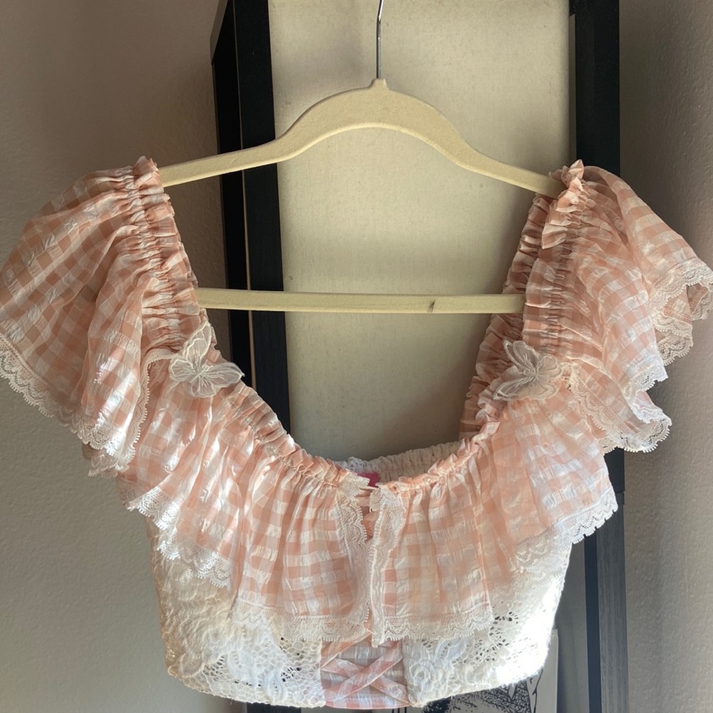 Butterfly pink and white Sugar thrillz crop top